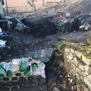Gordons gin bottles in the garden at The Star Inn in Harbottle in Northumberland